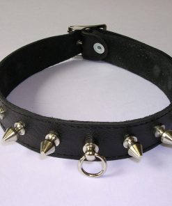 Halsband 2.5 cm. breed, versierd met spikes - Leer #7535