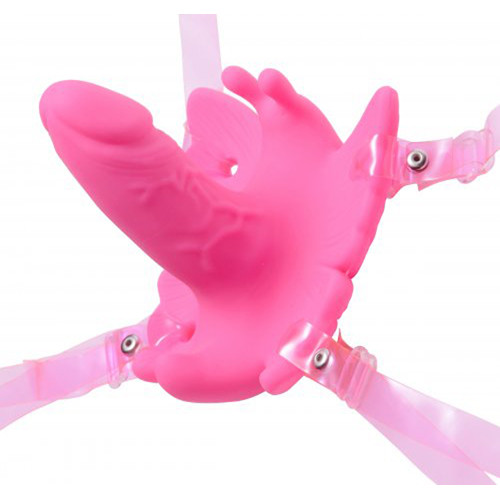 Roze butterfly opleg vibrator met dildo