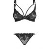 Set ouf of plunge underwired bra with embroidery and brief