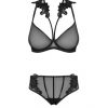Set out of plunge underwired bra with embroidery and brief