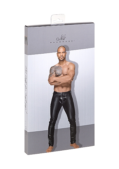Wetlook trousers with PVC pleats