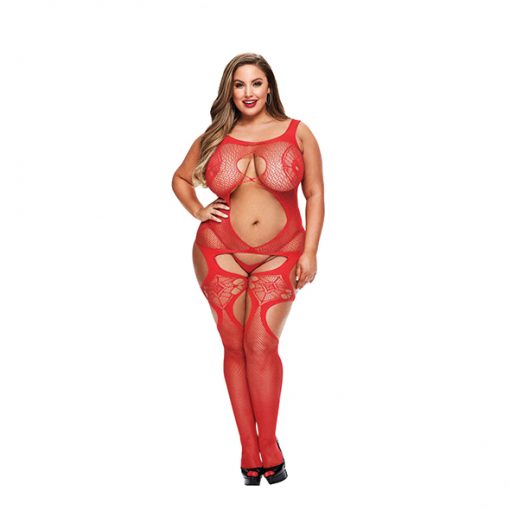 Lapdance - Open Front Kant Bodystocking Rood X