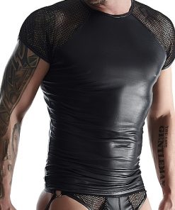 Wetlook & mesh Men's raglan sleeve t-shirt - Black