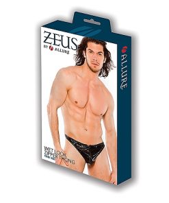 Zeus Wetlook Zipper Thong - Black